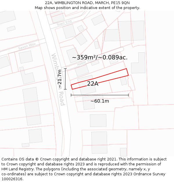 22A, WIMBLINGTON ROAD, MARCH, PE15 9QN: Plot and title map