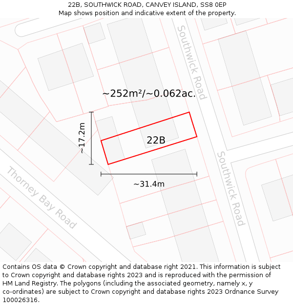 22B, SOUTHWICK ROAD, CANVEY ISLAND, SS8 0EP: Plot and title map