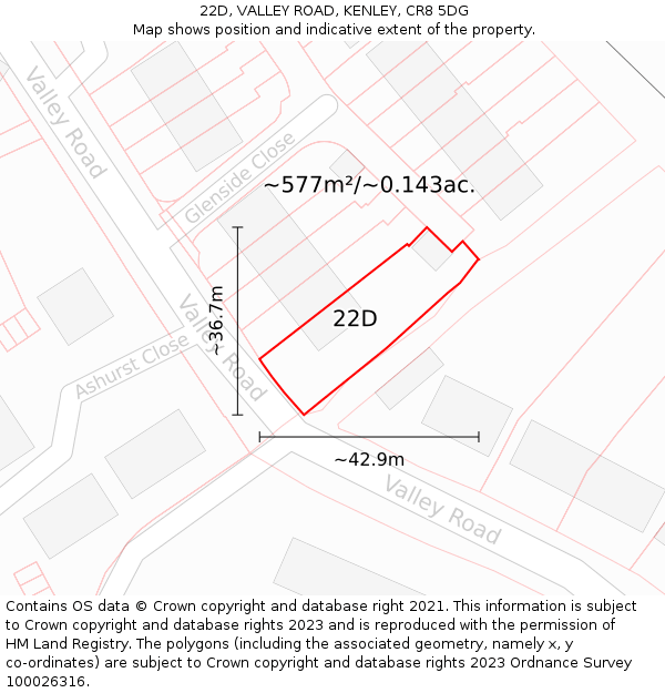 22D, VALLEY ROAD, KENLEY, CR8 5DG: Plot and title map