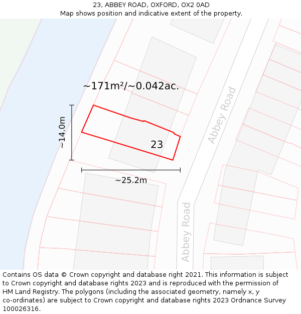 23, ABBEY ROAD, OXFORD, OX2 0AD: Plot and title map