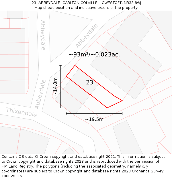 23, ABBEYDALE, CARLTON COLVILLE, LOWESTOFT, NR33 8WJ: Plot and title map