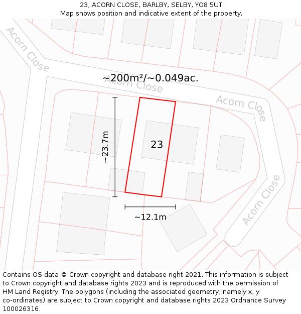 23, ACORN CLOSE, BARLBY, SELBY, YO8 5UT: Plot and title map