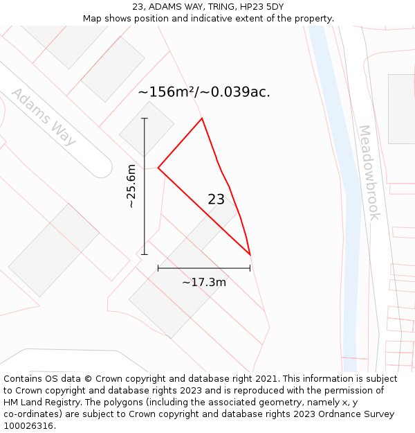 23, ADAMS WAY, TRING, HP23 5DY: Plot and title map