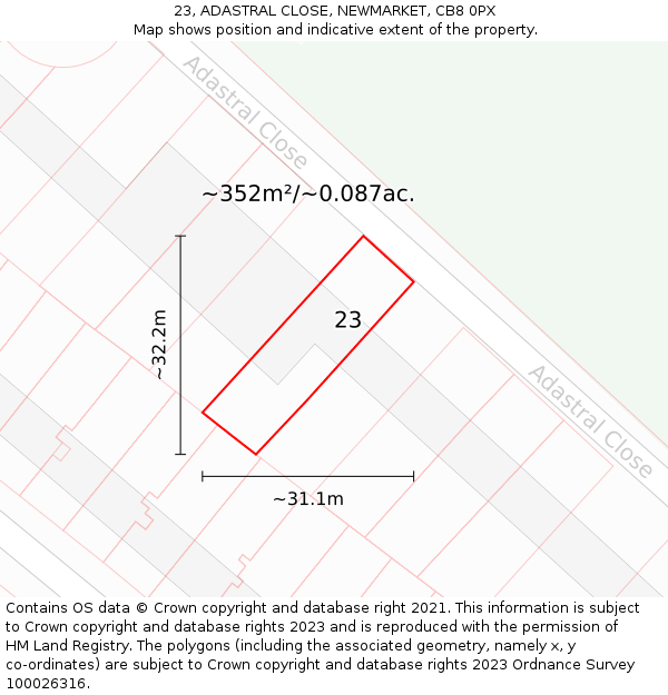 23, ADASTRAL CLOSE, NEWMARKET, CB8 0PX: Plot and title map