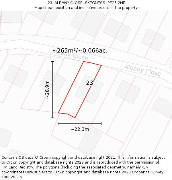 23, ALBANY CLOSE, SKEGNESS, PE25 2NE: Plot and title map