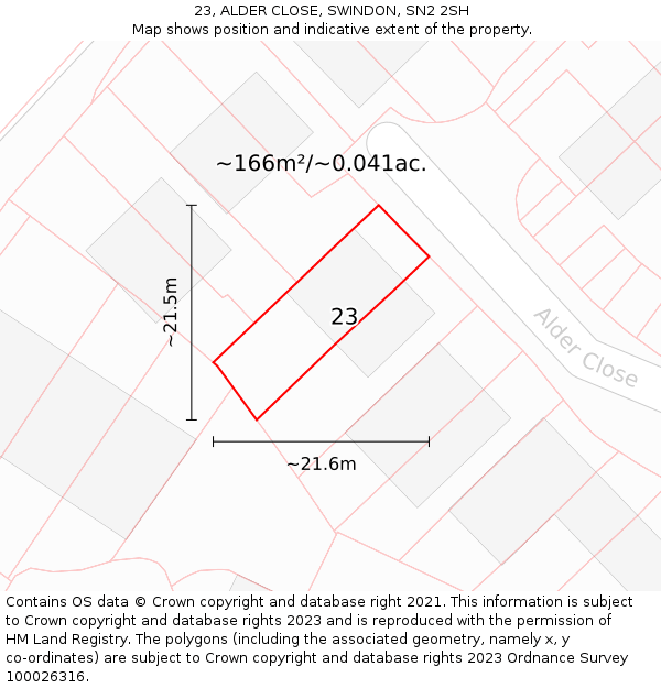 23, ALDER CLOSE, SWINDON, SN2 2SH: Plot and title map