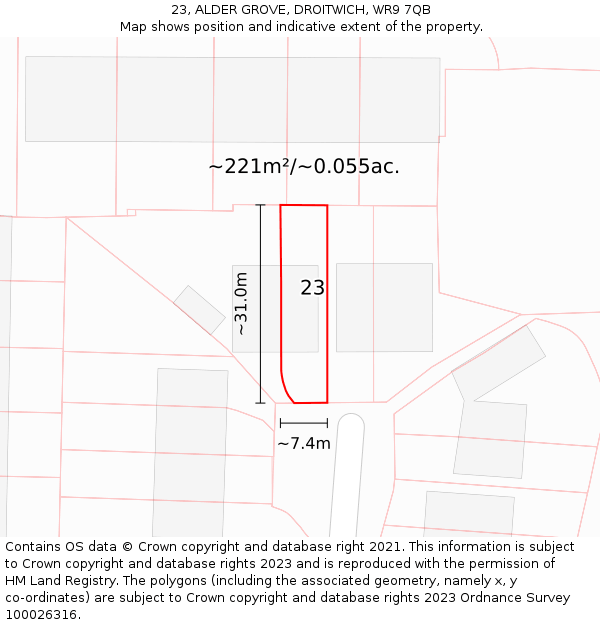 23, ALDER GROVE, DROITWICH, WR9 7QB: Plot and title map