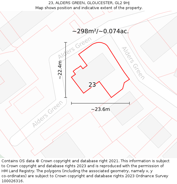 23, ALDERS GREEN, GLOUCESTER, GL2 9HJ: Plot and title map