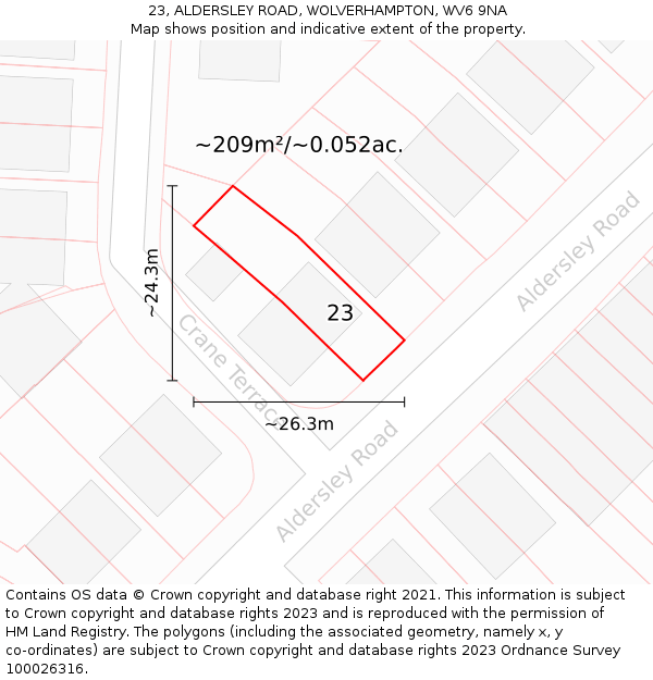 23, ALDERSLEY ROAD, WOLVERHAMPTON, WV6 9NA: Plot and title map