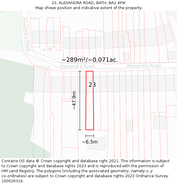 23, ALEXANDRA ROAD, BATH, BA2 4PW: Plot and title map