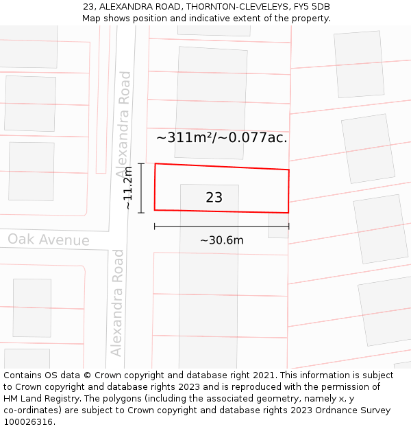 23, ALEXANDRA ROAD, THORNTON-CLEVELEYS, FY5 5DB: Plot and title map