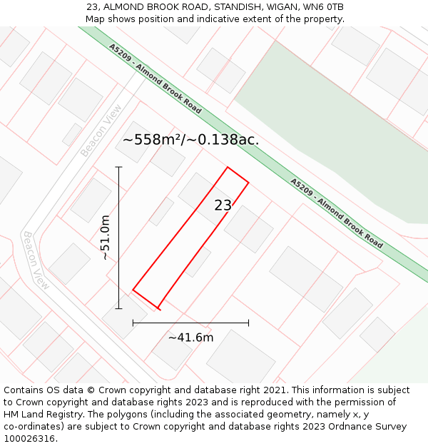 23, ALMOND BROOK ROAD, STANDISH, WIGAN, WN6 0TB: Plot and title map