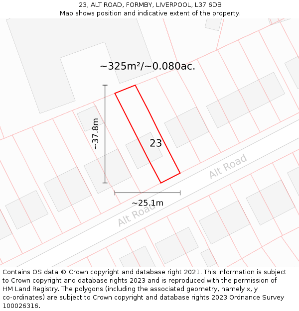 23, ALT ROAD, FORMBY, LIVERPOOL, L37 6DB: Plot and title map