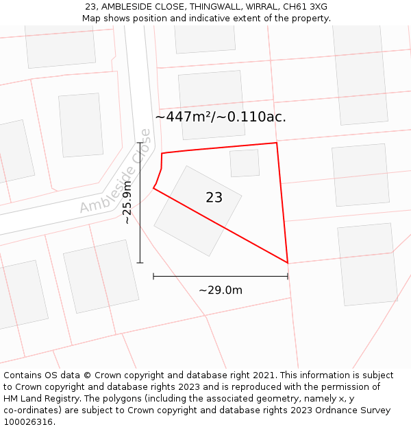 23, AMBLESIDE CLOSE, THINGWALL, WIRRAL, CH61 3XG: Plot and title map