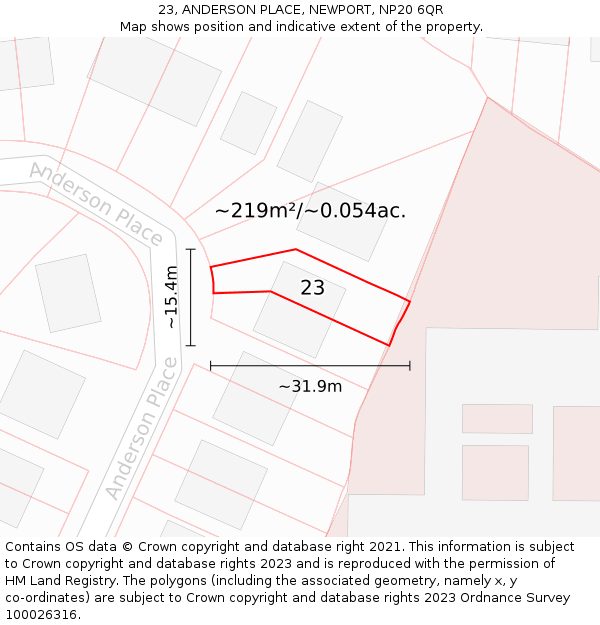 23, ANDERSON PLACE, NEWPORT, NP20 6QR: Plot and title map