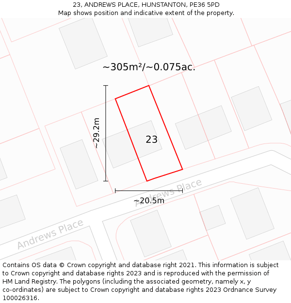 23, ANDREWS PLACE, HUNSTANTON, PE36 5PD: Plot and title map