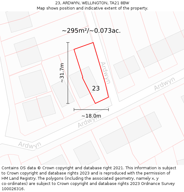 23, ARDWYN, WELLINGTON, TA21 8BW: Plot and title map