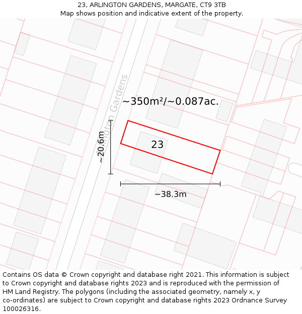 23, ARLINGTON GARDENS, MARGATE, CT9 3TB: Plot and title map