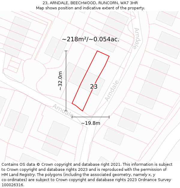 23, ARNDALE, BEECHWOOD, RUNCORN, WA7 3HR: Plot and title map