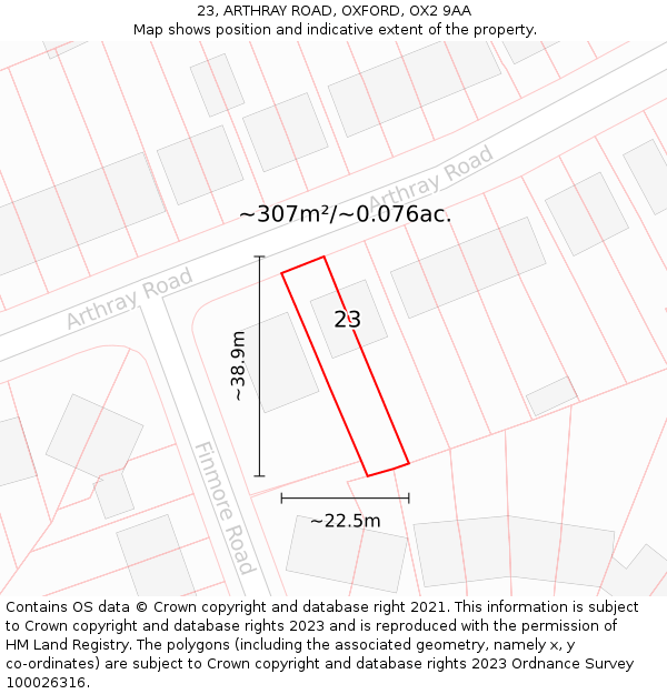 23, ARTHRAY ROAD, OXFORD, OX2 9AA: Plot and title map