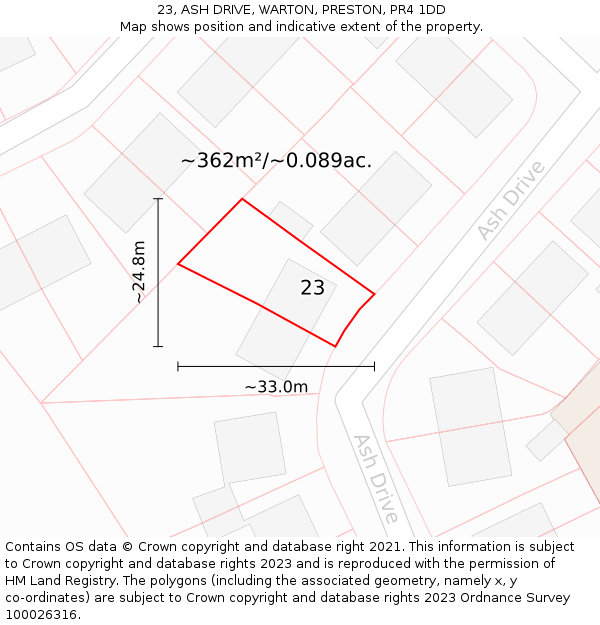23, ASH DRIVE, WARTON, PRESTON, PR4 1DD: Plot and title map