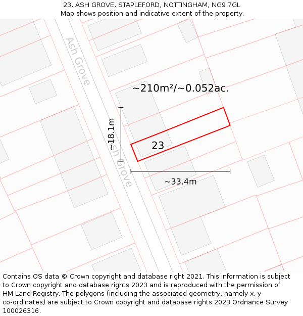 23, ASH GROVE, STAPLEFORD, NOTTINGHAM, NG9 7GL: Plot and title map