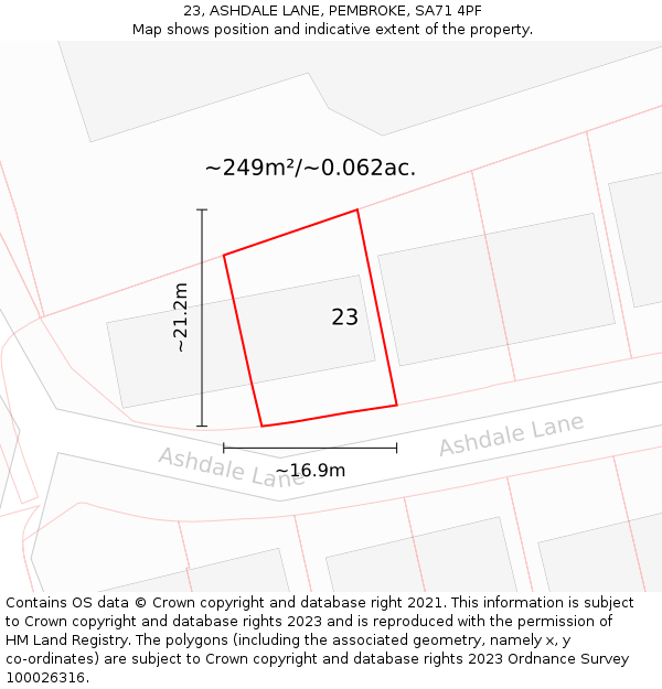 23, ASHDALE LANE, PEMBROKE, SA71 4PF: Plot and title map