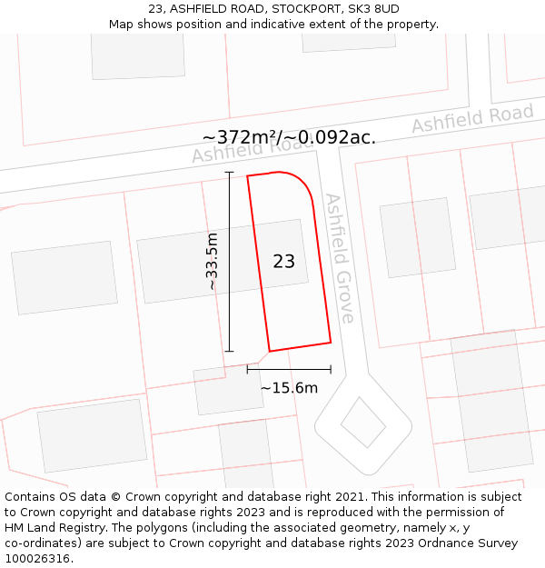 23, ASHFIELD ROAD, STOCKPORT, SK3 8UD: Plot and title map