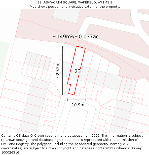 23, ASHWORTH SQUARE, WAKEFIELD, WF1 4SN: Plot and title map