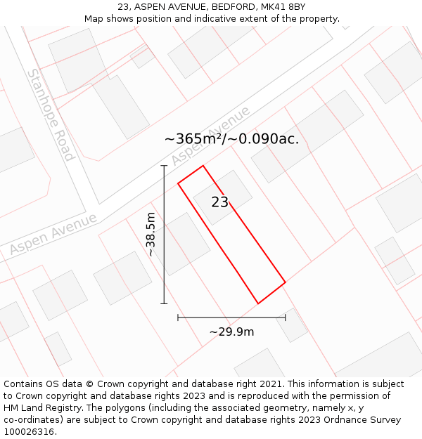 23, ASPEN AVENUE, BEDFORD, MK41 8BY: Plot and title map