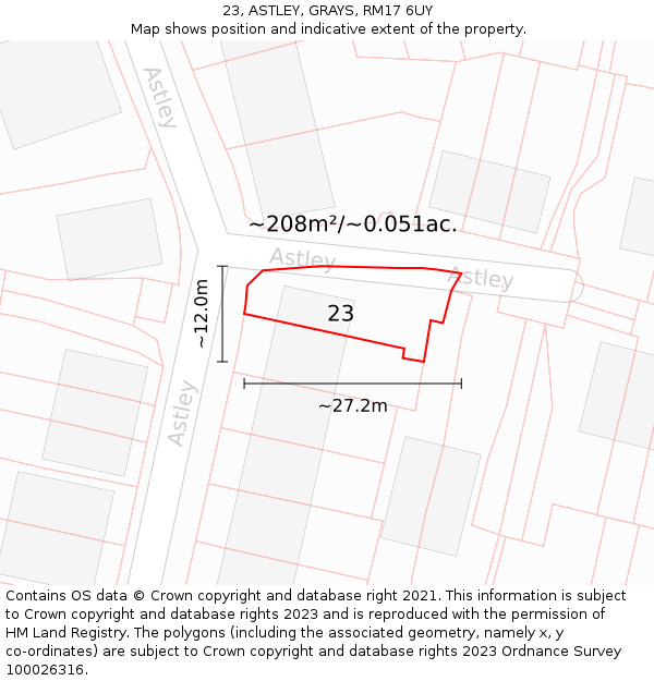 23, ASTLEY, GRAYS, RM17 6UY: Plot and title map