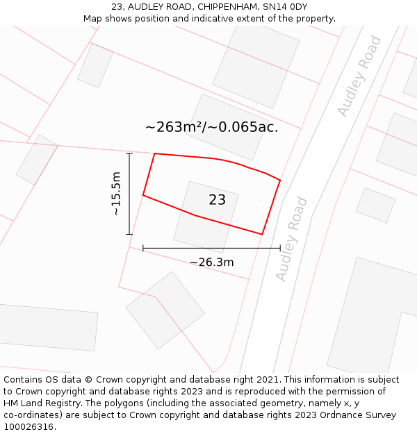 23, AUDLEY ROAD, CHIPPENHAM, SN14 0DY: Plot and title map