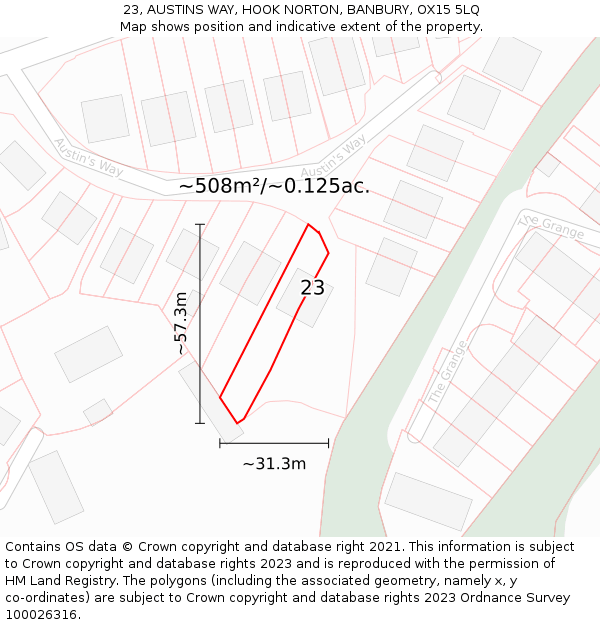 23, AUSTINS WAY, HOOK NORTON, BANBURY, OX15 5LQ: Plot and title map