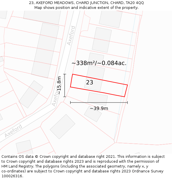 23, AXEFORD MEADOWS, CHARD JUNCTION, CHARD, TA20 4QQ: Plot and title map