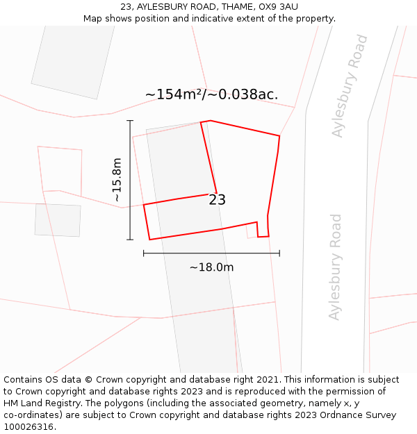 23, AYLESBURY ROAD, THAME, OX9 3AU: Plot and title map