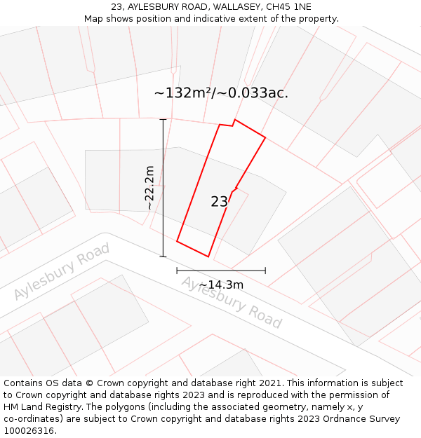 23, AYLESBURY ROAD, WALLASEY, CH45 1NE: Plot and title map