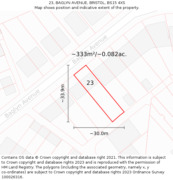 23, BAGLYN AVENUE, BRISTOL, BS15 4XS: Plot and title map