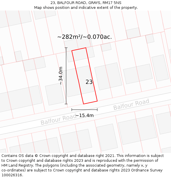 23, BALFOUR ROAD, GRAYS, RM17 5NS: Plot and title map