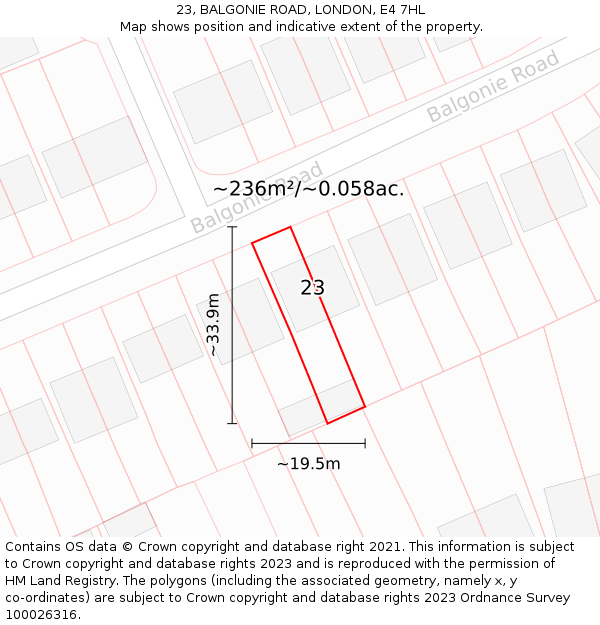 23, BALGONIE ROAD, LONDON, E4 7HL: Plot and title map