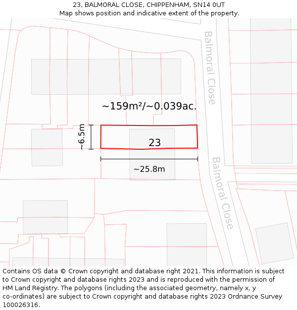 23, BALMORAL CLOSE, CHIPPENHAM, SN14 0UT: Plot and title map