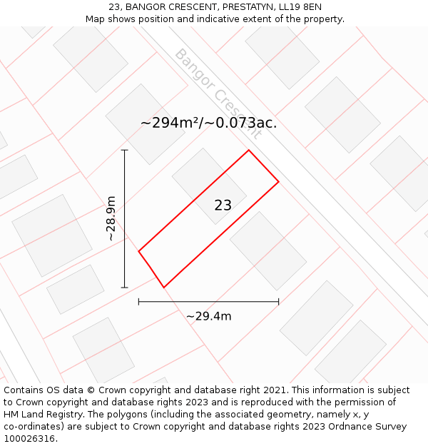 23, BANGOR CRESCENT, PRESTATYN, LL19 8EN: Plot and title map