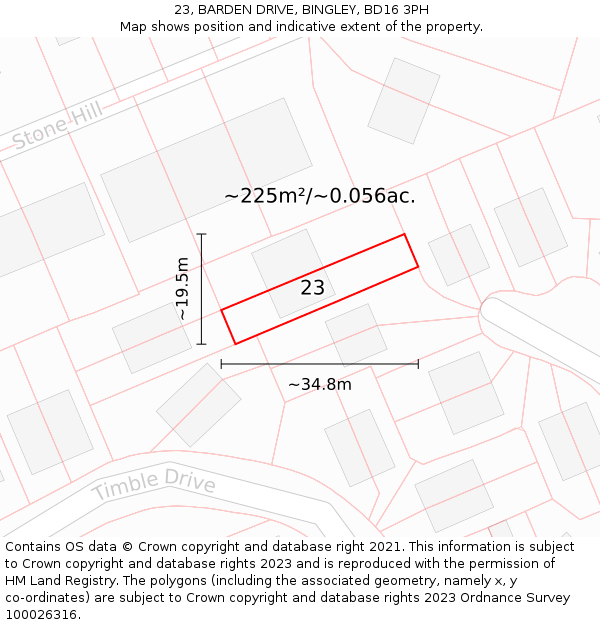 23, BARDEN DRIVE, BINGLEY, BD16 3PH: Plot and title map
