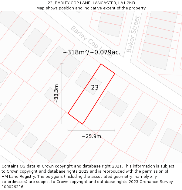 23, BARLEY COP LANE, LANCASTER, LA1 2NB: Plot and title map