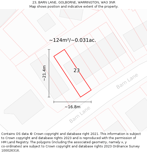 23, BARN LANE, GOLBORNE, WARRINGTON, WA3 3NR: Plot and title map