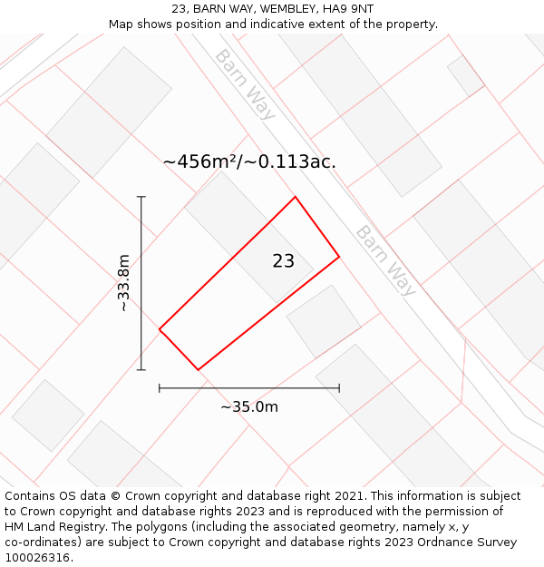 23, BARN WAY, WEMBLEY, HA9 9NT: Plot and title map