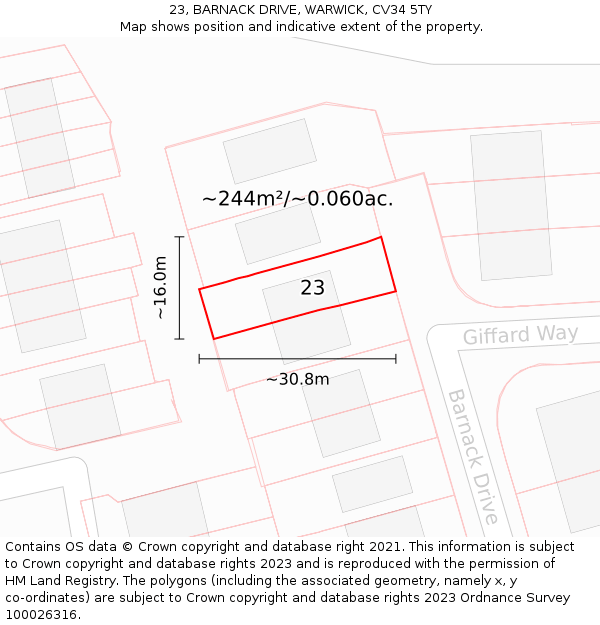 23, BARNACK DRIVE, WARWICK, CV34 5TY: Plot and title map