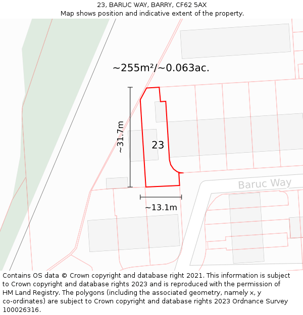 23, BARUC WAY, BARRY, CF62 5AX: Plot and title map