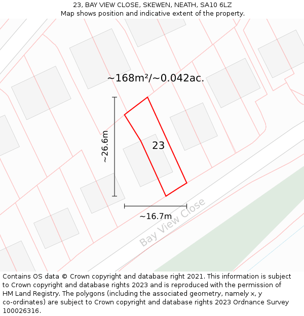 23, BAY VIEW CLOSE, SKEWEN, NEATH, SA10 6LZ: Plot and title map