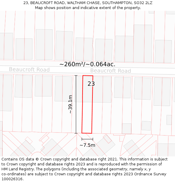 23, BEAUCROFT ROAD, WALTHAM CHASE, SOUTHAMPTON, SO32 2LZ: Plot and title map