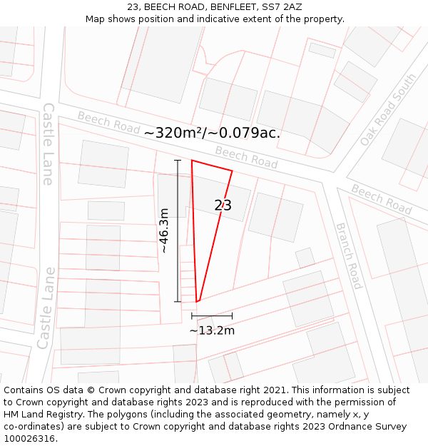 23, BEECH ROAD, BENFLEET, SS7 2AZ: Plot and title map